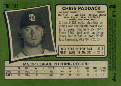 Topps Heritage Baseball 2020 Purple Chrome Refractor Card THC-182 Chris Paddack