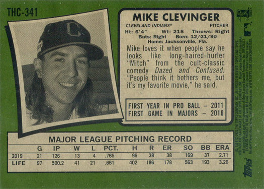 Topps Heritage Baseball 2020 Purple Chrome Refractor Card THC-341 Mike Clevinger
