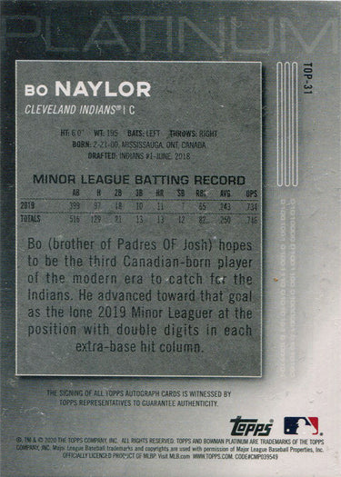Bowman Platinum Baseball 2020 Prospect Autograph Card TOP-31 Bo Naylor