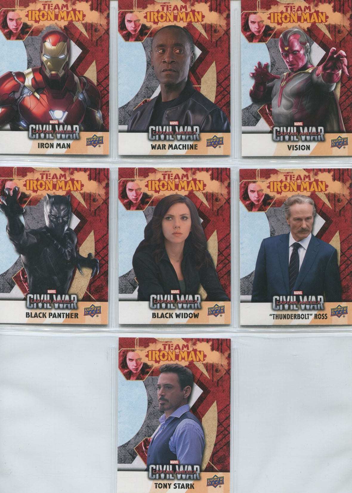 Captain America Civil War Team Iron Man Complete 7 Card Chase Set
