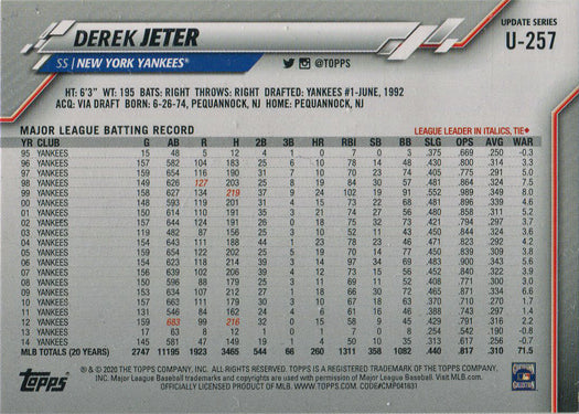 Topps Update Baseball 2021 Photo Variation Short Print Card U-257 Derek Jeter