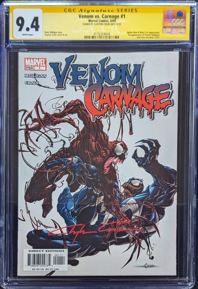 Venom vs Carnage #1 CGC 9.4 Signed by Clayton Crain