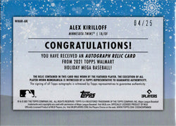 Topps Walmart Holiday Mega Baseball 2021 Auto Relic Card WHAR-AK Alex Kirilloff 04/75