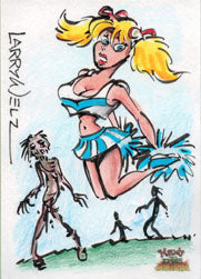 Mandy Meets Zombies vs Cheerleaders Sketch Card by Larry Welz Cherry