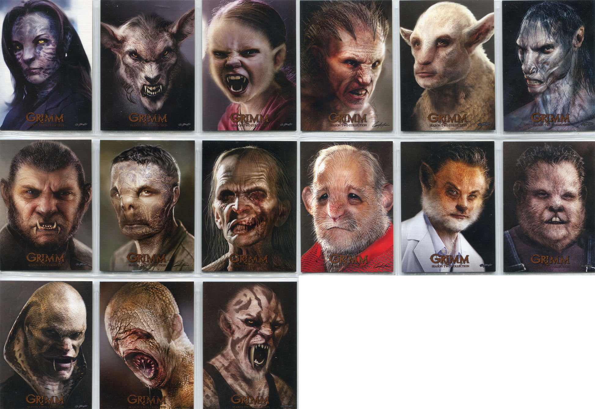 list of grimm monsters Grimm Season 2 Illustrated Wesen Complete 15 Linen Chase Card Set