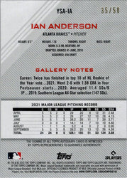 Topps Gallery Baseball 2022 Blue Border Auto Card YSA-IA Ian Anderson 35/50